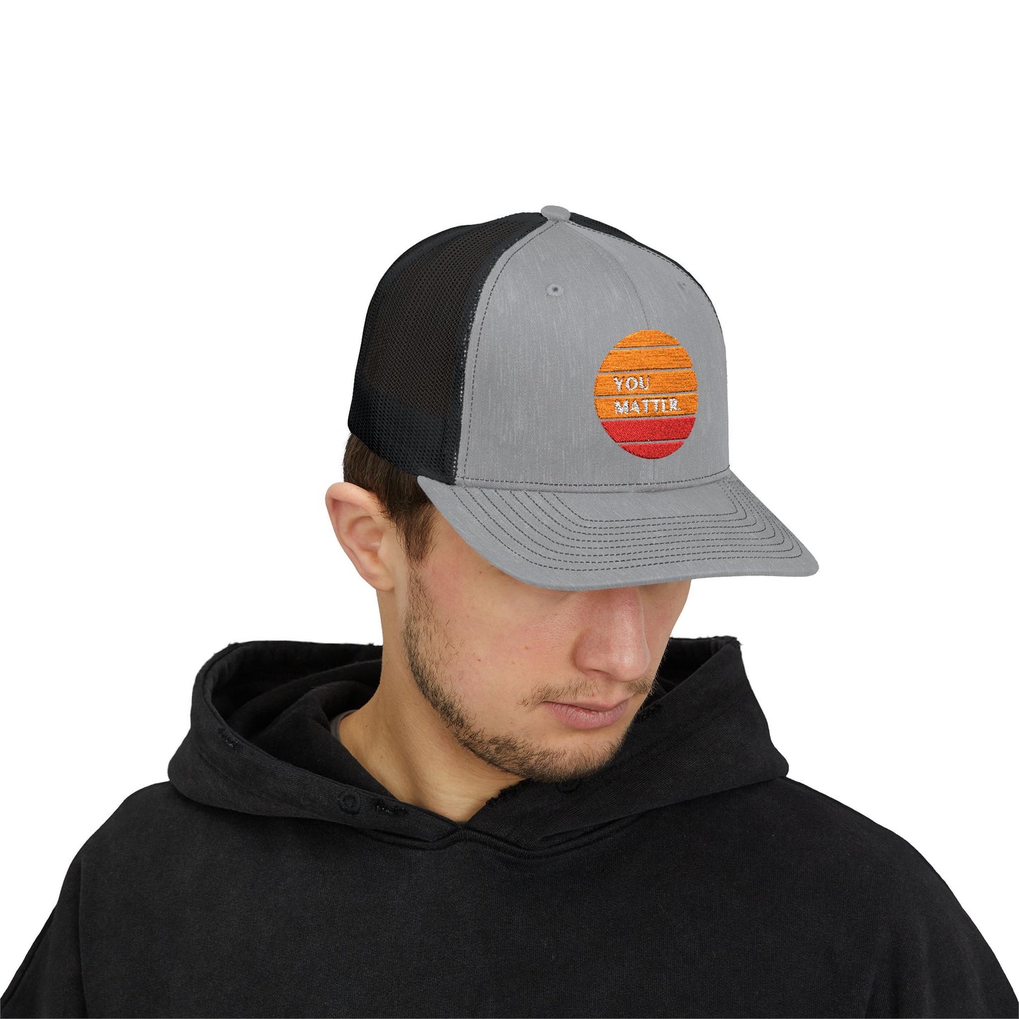 Embroidered Trucker Cap - You Matter with Sunrise Words of Inspiration