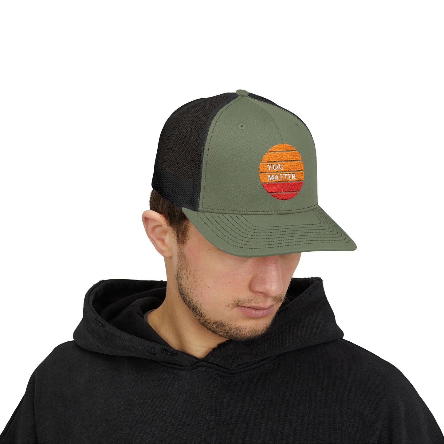 Embroidered Trucker Cap - You Matter with Sunrise Words of Inspiration