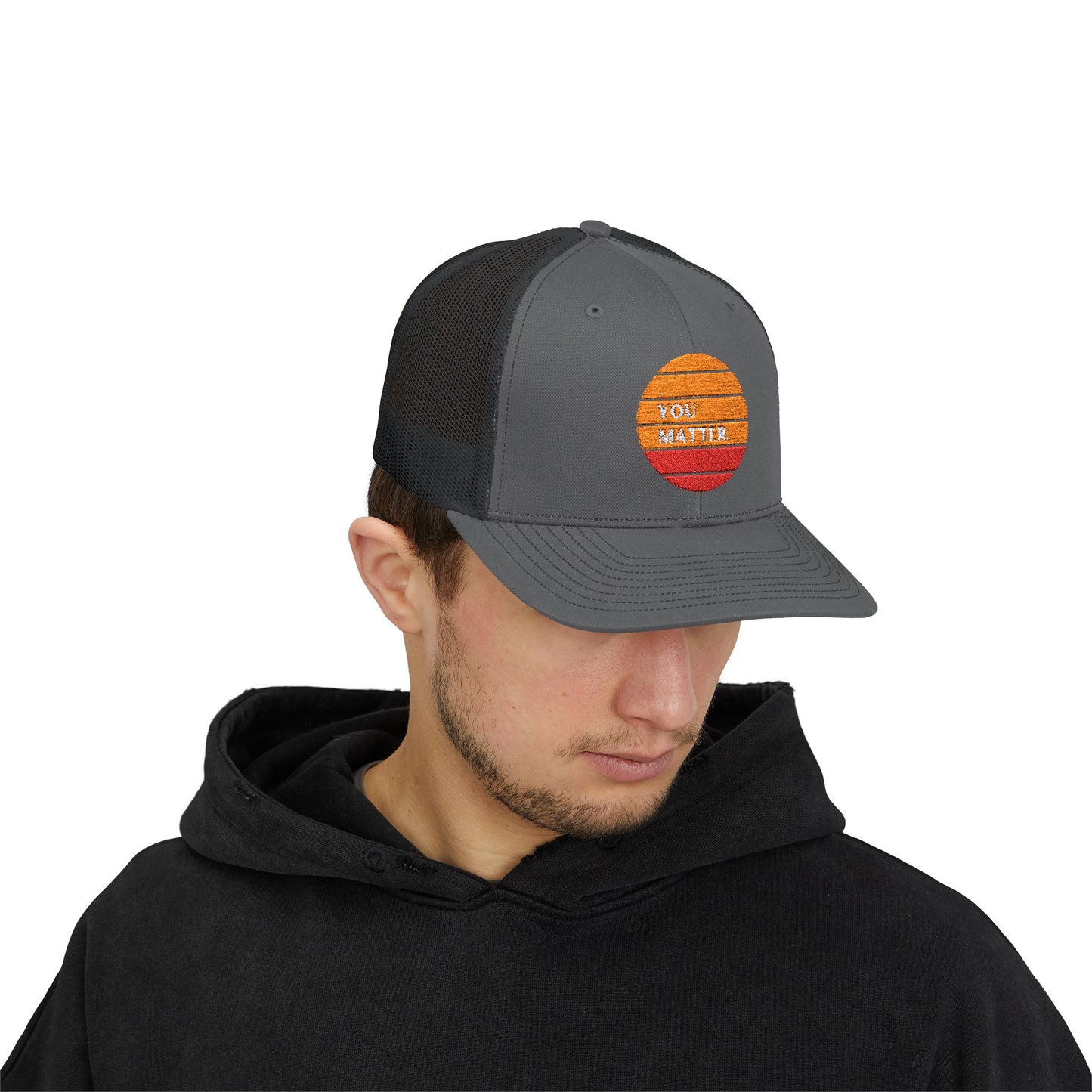 Embroidered Trucker Cap - You Matter with Sunrise Words of Inspiration