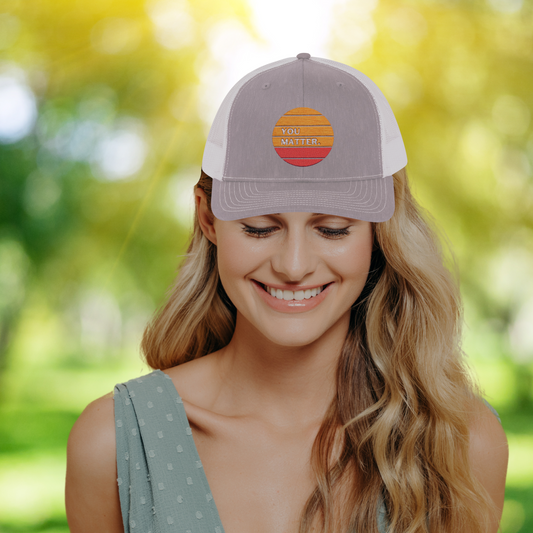 Embroidered Trucker Cap - You Matter with Sunrise Words of Inspiration