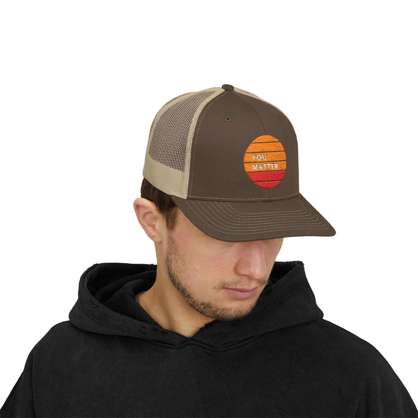 Embroidered Trucker Cap - You Matter with Sunrise Words of Inspiration