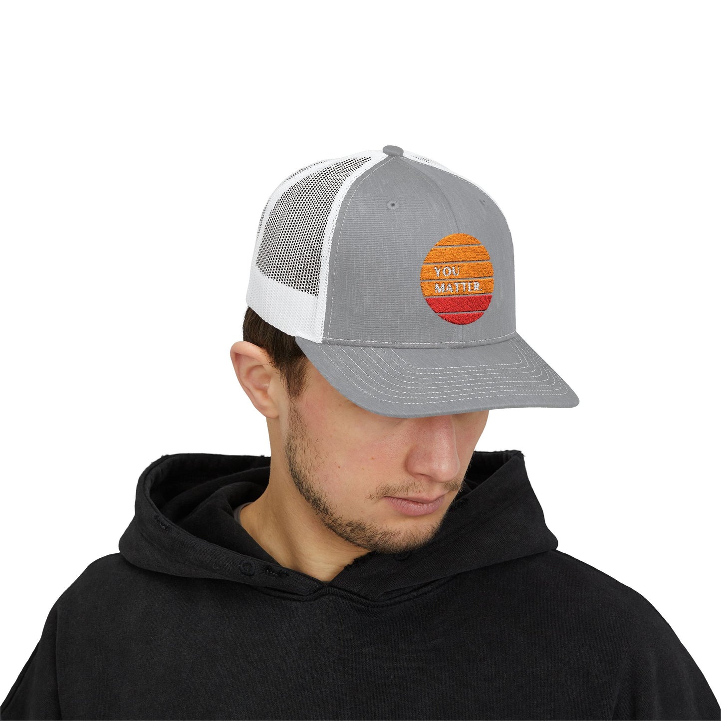 Embroidered Trucker Cap - You Matter with Sunrise Words of Inspiration