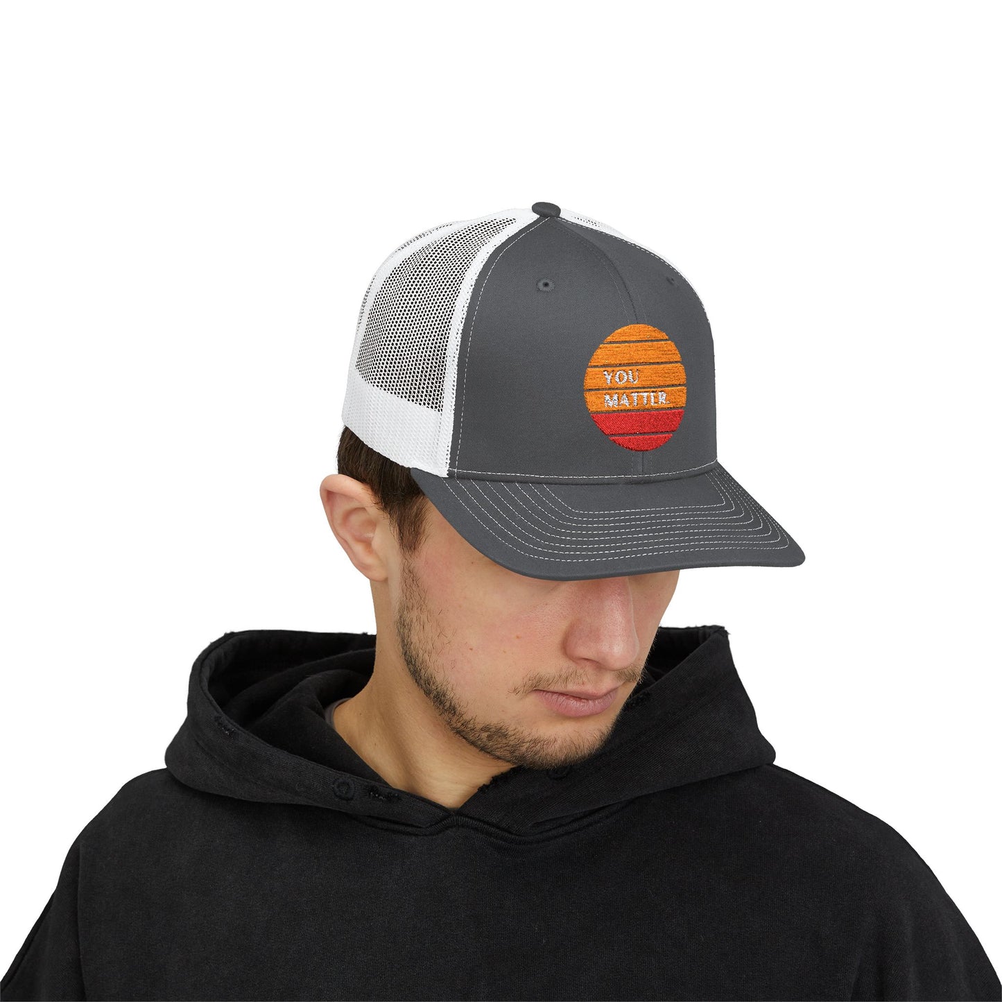 Embroidered Trucker Cap - You Matter with Sunrise Words of Inspiration